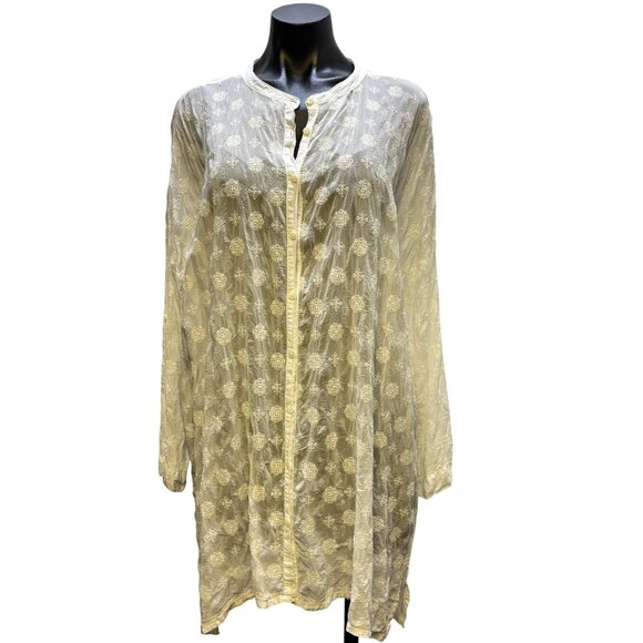 Johnny Was Sheer Embroidered Blouse White Boho Style L - Picture 1 of 5